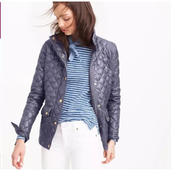 J. Crew Shiny Downtown Quilted Field Puffer Jacket Navy Blue C8548 Size S - Picture 1 of 16